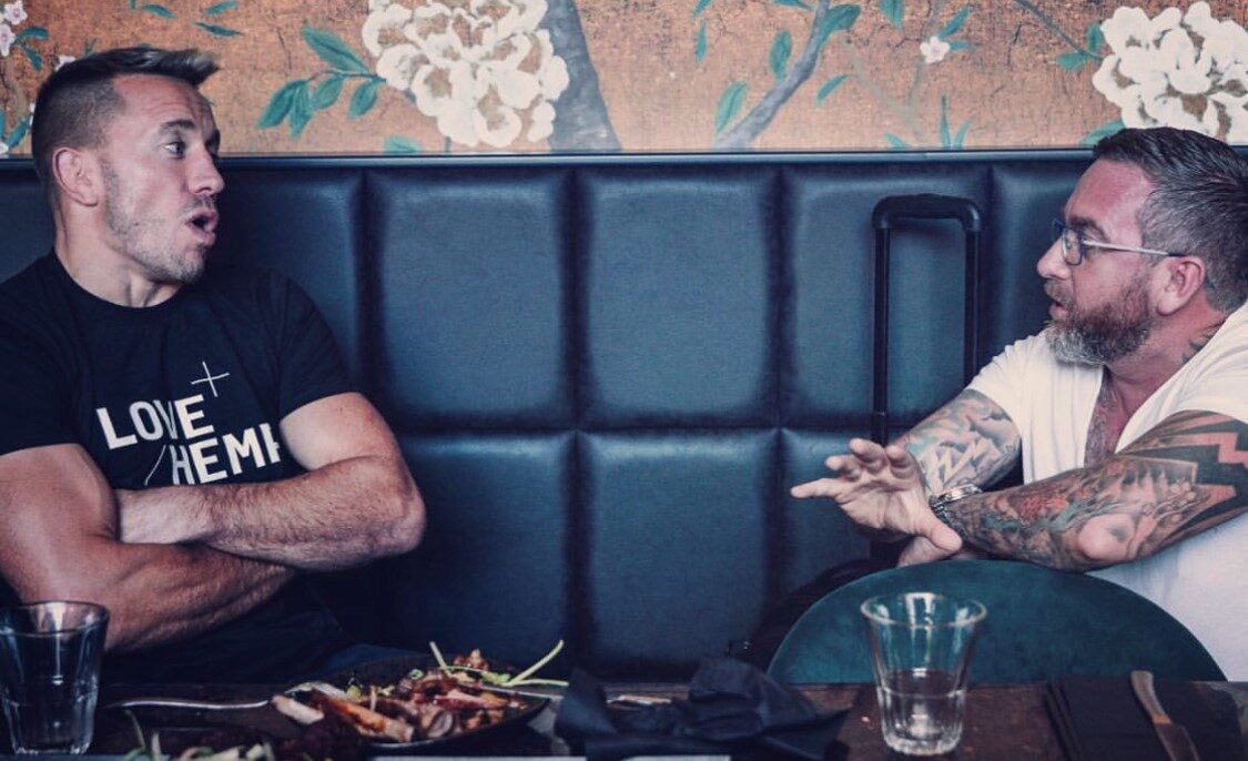 Bruce discussing fear with UFC great GSP out in Montreal in Canada.